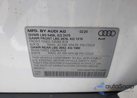 2020 Audi Q5 Premium 45 Tfsi Quattro S Tronic z USA, uszkodzony, nr VIN WA1ANAFY5L2079466